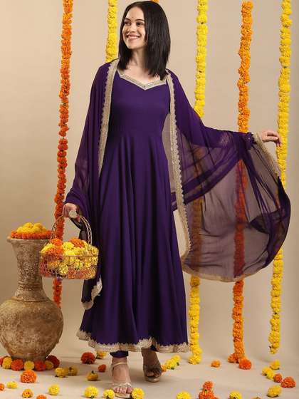 GoSriKi Anarkali Kurta with Trousers & Dupatta