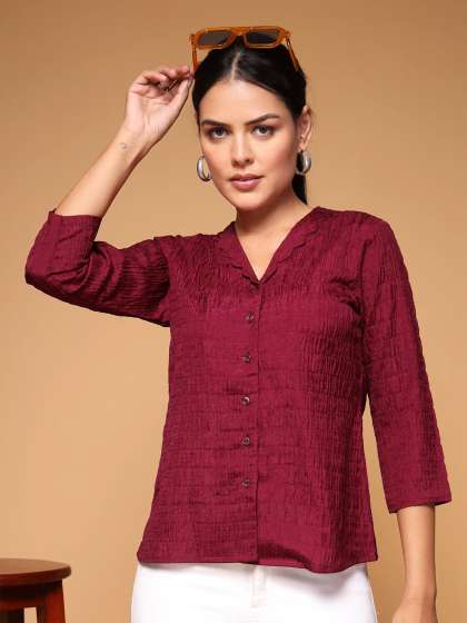 KATLINE Women V-Neck Crepe Top