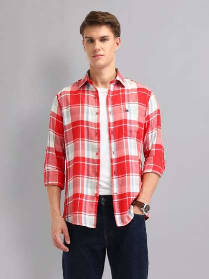 AD By Arvind Men
                          Spread Collar Tartan Checked Cotton Slim Fit
                          Casual Shirt