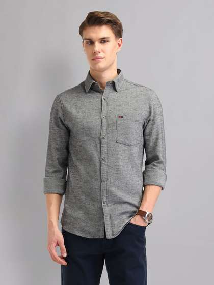 AD By Arvind Men
                        Spread Collar Solid Cotton Slim Fit Casual
                        Shirt