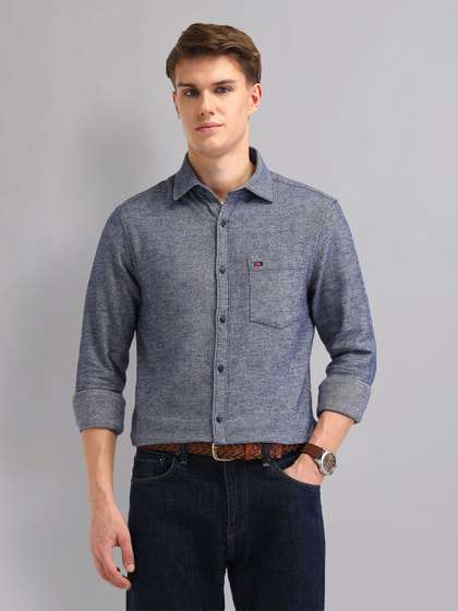 AD By Arvind Men
                      Spread Collar Solid Cotton Slim Fit Casual Shirt