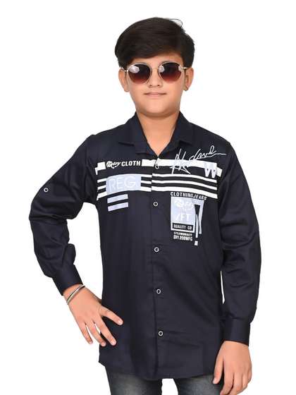 Eliq Boys Spread Collar
                    Typography Printed Cotton Casual Shirt