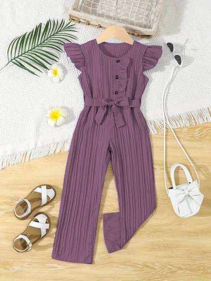 BAESD Girls Round Neck Basic Jumpsuit