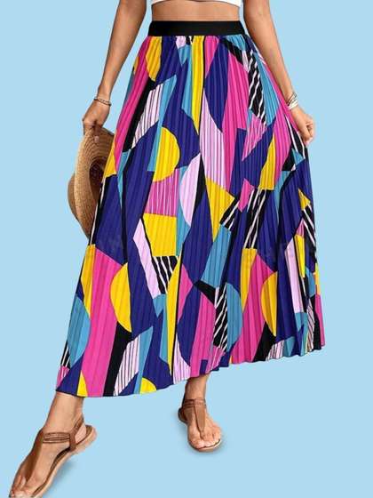Krunal Raiyani Printed Flared Maxi Skirts