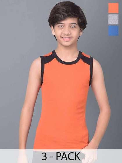 Dollar Bigboss Kid's
                      Solid Pack of 3 Combed Cotton Rib Fabric Gym Vest
