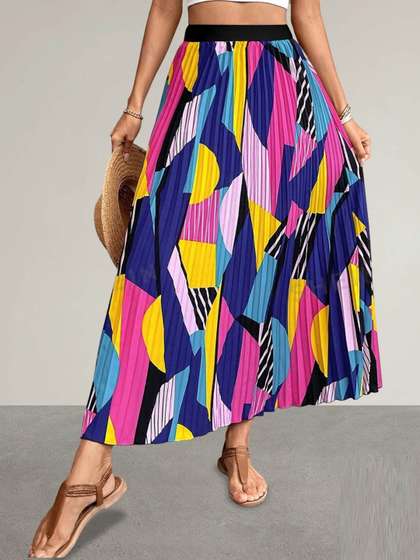 Krunal Raiyani Printed Flared Maxi Skirts