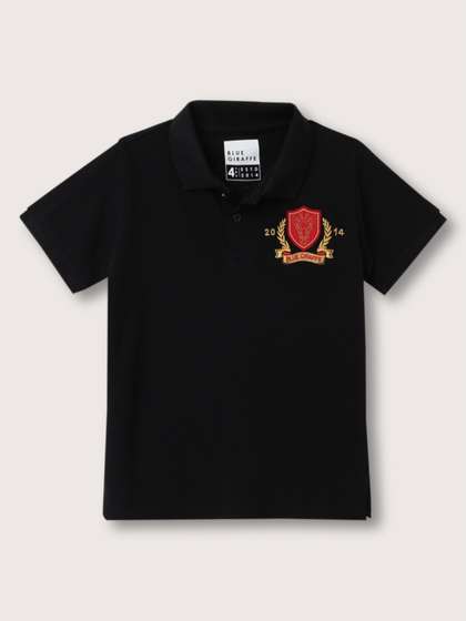 Blue Giraffe Boys Solid Polo Collar Pure Cotton T-shirt