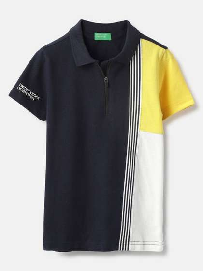 United Colors of Benetton Boys Striped Polo Collar Pure Cotton T-shirt