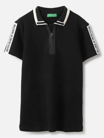 United Colors of Benetton Boys Solid Polo Collar Cotton T-shirt