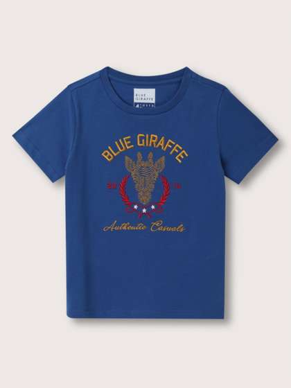 Blue Giraffe Boys Graphic Printed Round Neck Cotton T-shirt