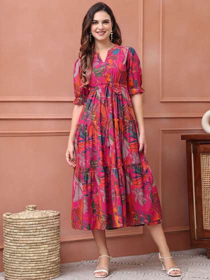 Claura Women Floral Printed  Fit & Flare Midi Dress