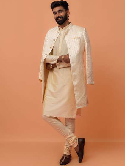 KISAH Self Design
                          Mandarin Collar Indowestern Sherwani Churidar
                          Set