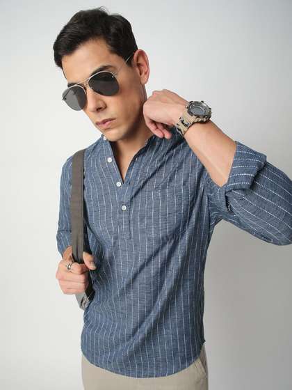 VASTRADO Pure Cotton
                        Striped Mandarin Collar Dobby A-Line Short
                        Kurta