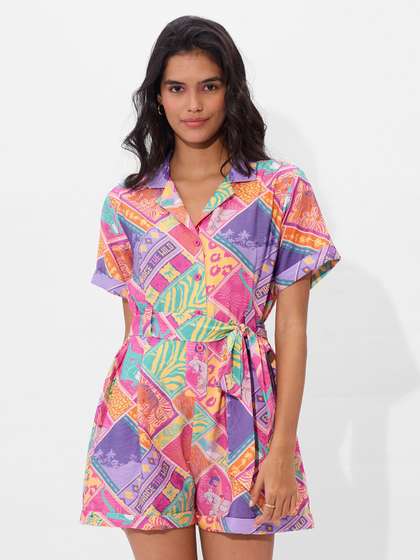 The Souled Store
                          Women Regular Fit Printed Pink Playsuits