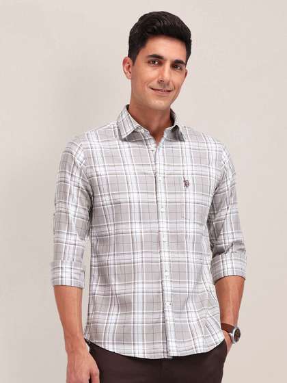 U.S. Polo Assn. Men Cutaway Collar Tartan Checked Cotton Tailored Fit Casual Shirt