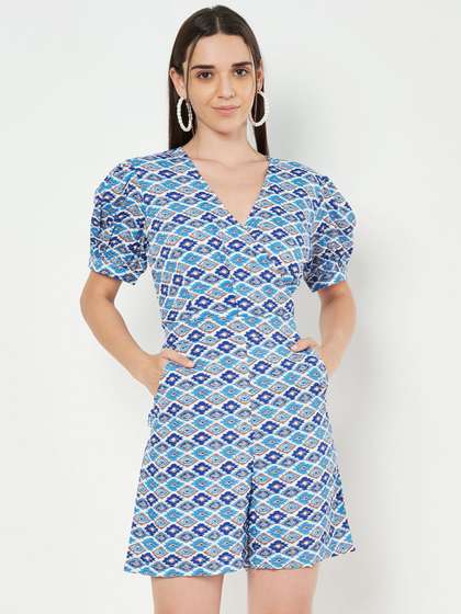 BRINNS Women
                          Ethnic Motifs Printed V-neck Puff Sleeves
                          Jumpsuit
