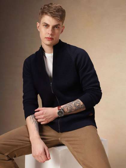 Dennis Lingo Men
                        Acrylic Solid Mock Collar Cardigan