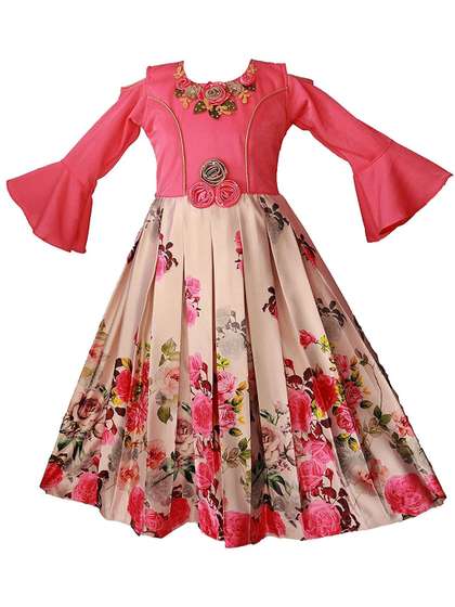 My Lil Princess Girl's
                    Floral Printed Embellished Bell Sleeve Fit- Flare
                    Maxi Dress