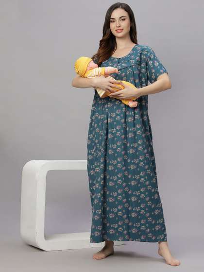 QUIRA Women's
                        Printed Maxi Maternity Nightdress