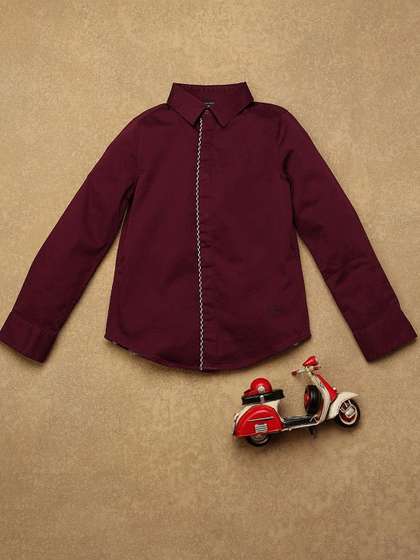 One Friday Boys Comfort
                    Spread Collar Solid Cotton Casual Shirt