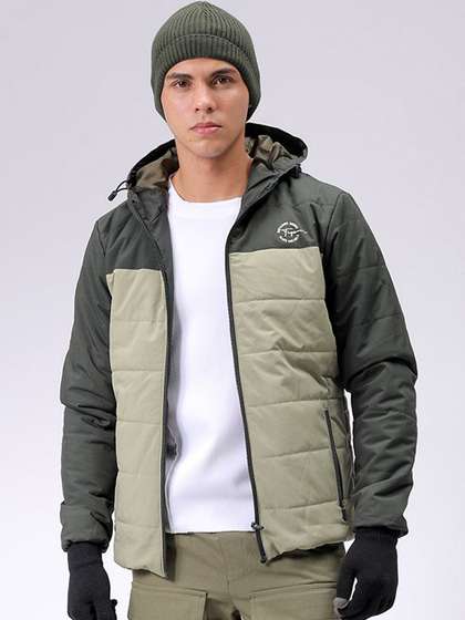 The Indian Garage Co
                        Men Hooded Colourblocked Slim Fit Puffer Jacket