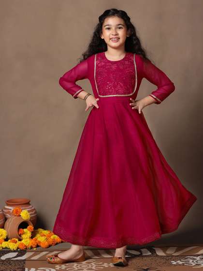 FASHION DREAM Girls
                    Floral Embroidered Chiffon Fit & Flare Maxi
                    Dress