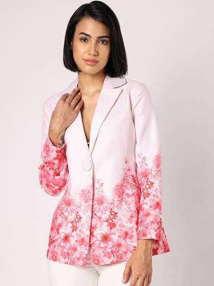 BLANC9 Printed
                          Notched Lapel Single-Breasted Blazers