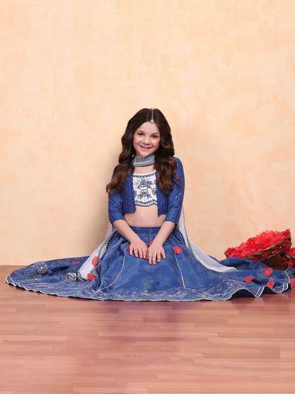 Biba Girls Floral
                    Embroidered Ready to Wear Lehenga & Blouse With
                    Dupatta
