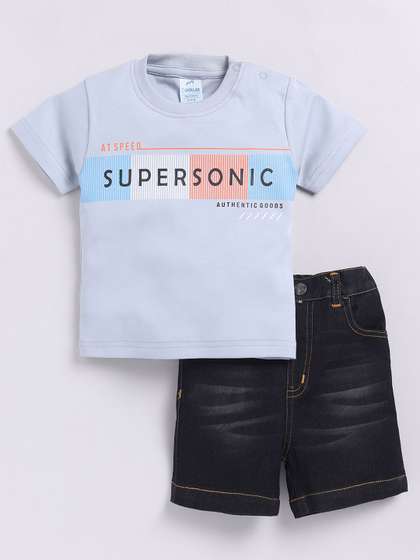 Dollar Kid Super Soft
                    Printed Short Sleeves T Shirt With Denim Short Pant
                    Set