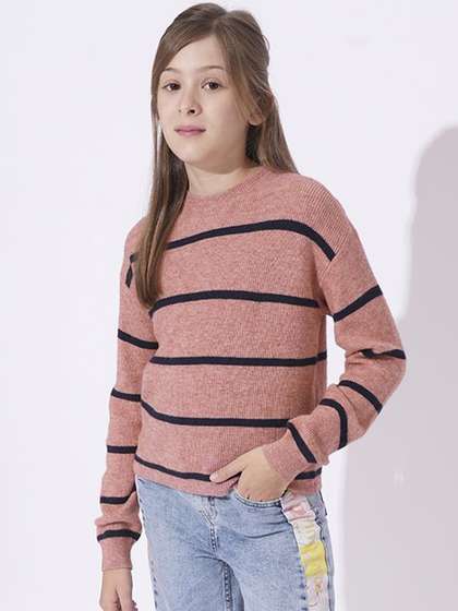 Vero Moda Girls Striped
                    Round Neck Woollen Pullover