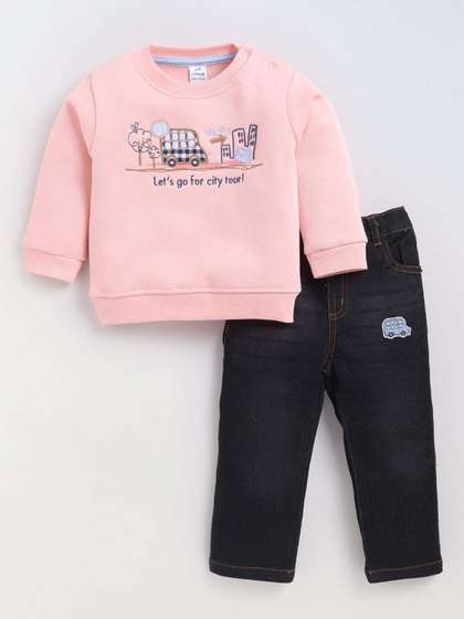 Dollar Kid Super Soft
                    Printed Long Sleeves T Shirt With Denim Pant Set