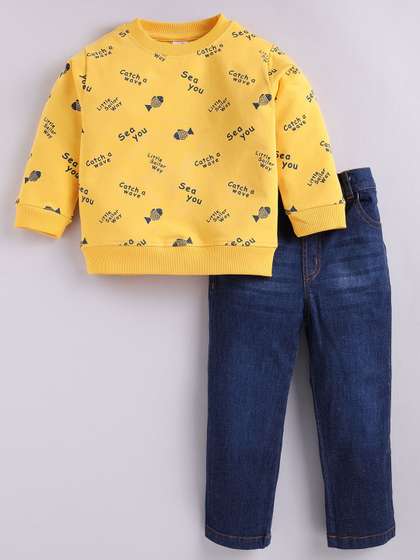 Dollar Kid Super Soft
                      Printed Long Sleeves T Shirt With Denim Pant Set
