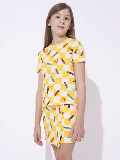 Vero Moda Kids-Girls
                      Conversational Printed Cotton T-shirt