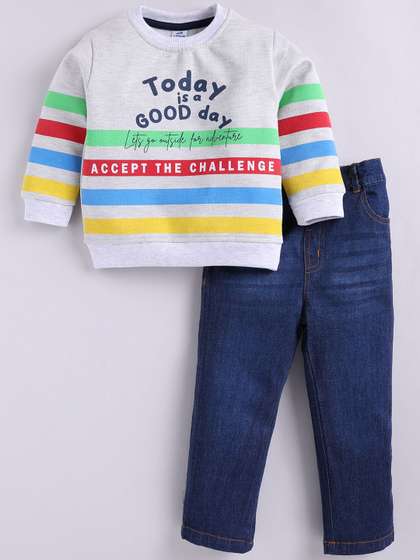 Dollar Kid Super Soft
                    Printed Long Sleeves T Shirt With Denim Pant Set