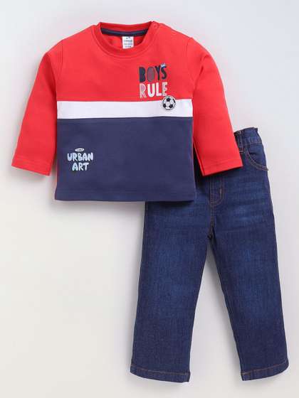 Dollar Kid Super Soft
                    Printed Long Sleeves T Shirt With Denim Pant Set