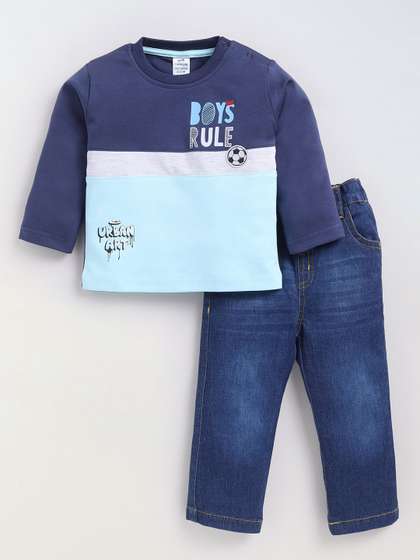 Dollar Kid Super Soft
                      Printed Long Sleeves T Shirt With Denim Pant Set