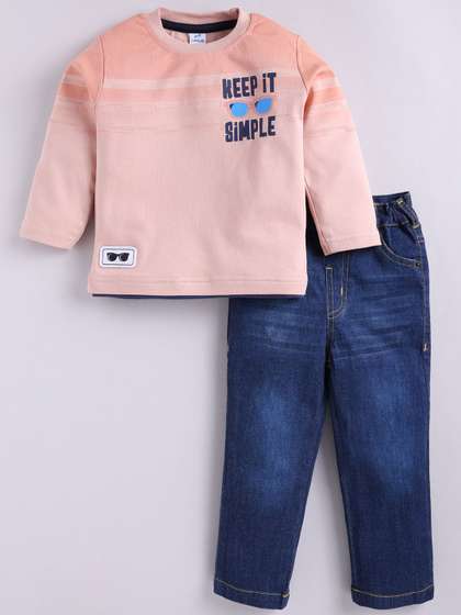 Dollar Kid Super Soft
                    Printed Long Sleeves T Shirt With Denim Pant Set