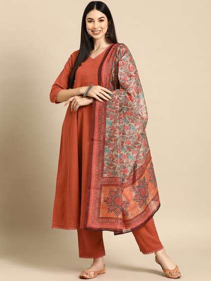 Anni Designer V- Neck Anarkali Kurta with Trouser & Dupatta