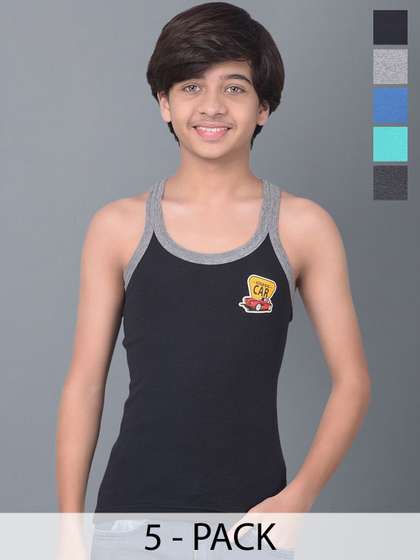Dollar Bigboss Kid's
                    Solid Pack of 5 Combed Cotton Rib Fabric Gym Vest