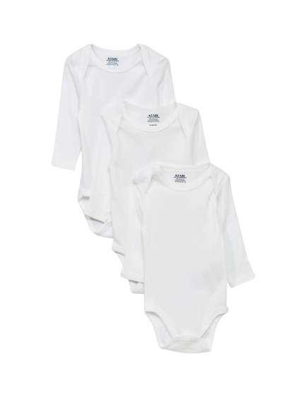 KIABI Girls Pack Of 3
                      Pure Cotton Long Sleeve Bodysuit