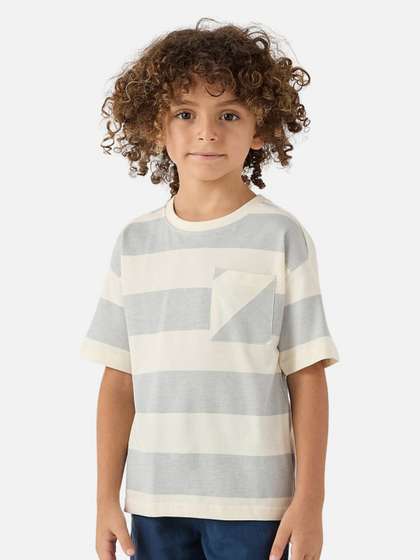 Juniors by Babyshop Boys Striped Round Neck Cotton Oversized T-shirt