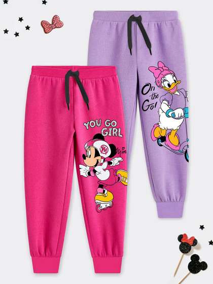 YK Disney Girls Pack Of
                    2 Printed Cotton Mid-Rise Joggers