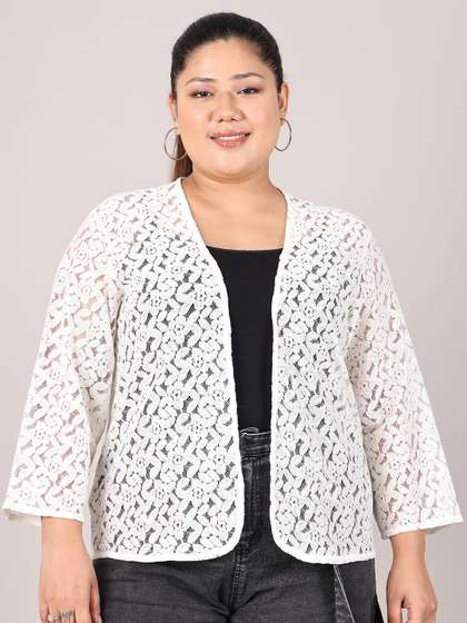 Rute Plus Size Self
                        Design Pure Cotton Open Front Shrug