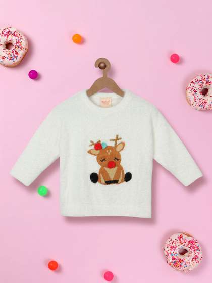 Nauti Nati Girls Self
                      Design Round Neck Pullover
