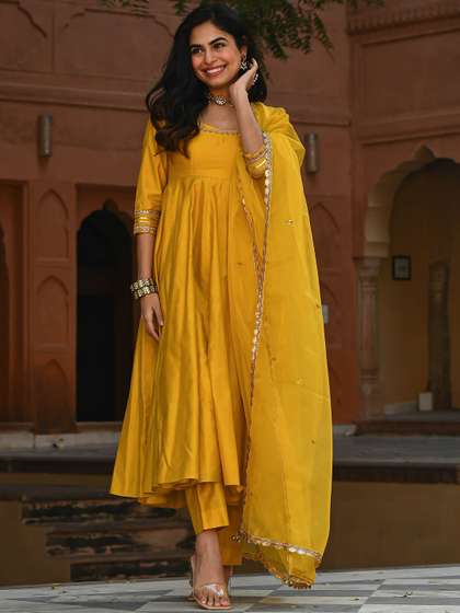 Anni Designer Empire Sequinned Anarkali Kurta with Trousers & Dupatta