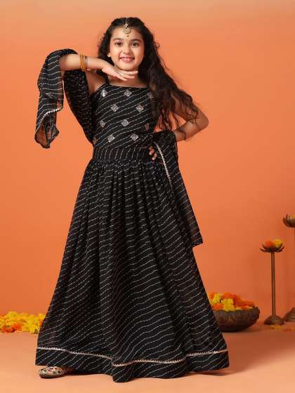 FASHION DREAM Girls Printed Ready to Wear Georgette Lehenga & Blouse With Dupatta