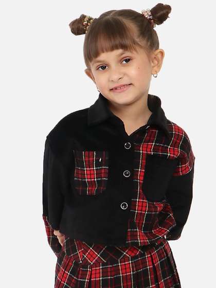 Nauti Nati Girls Spread
                    Collar Checked Casual Tailored Jacket