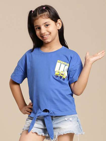 Kids Ville Girls Minions
                    Graphic Printed Round Neck Cotton Relaxed Fit
                    T-shirt