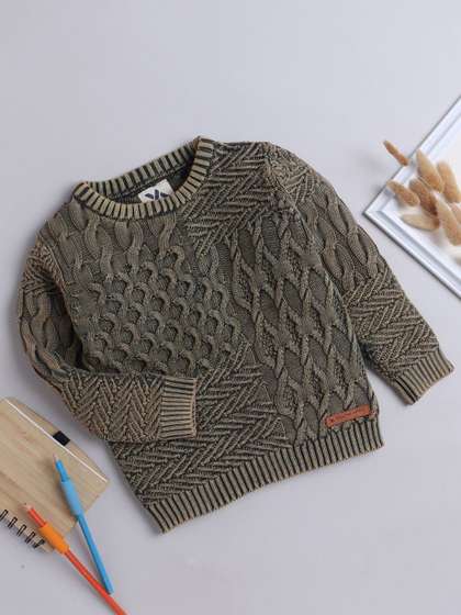 Yellow Apple Boys Round
                    Neck Cable Knit Pullover Sweaters