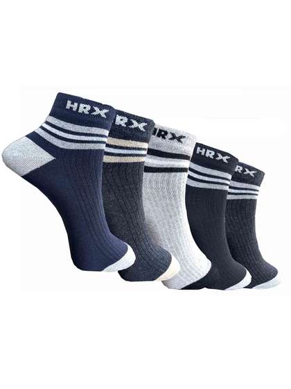 HRX by Hrithik Roshan
                    Unisex Pack Of 5 Patterned Cotton Ankle-Length
                    Socks